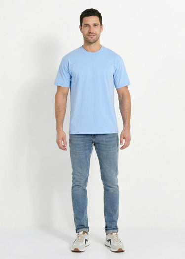 T-shirt pur coton avec col rond, Essentiel Bleu Clair