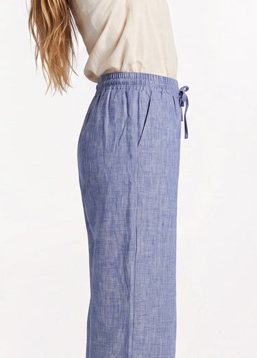 Pantalon large chiné élastiqué avec lin Bleu