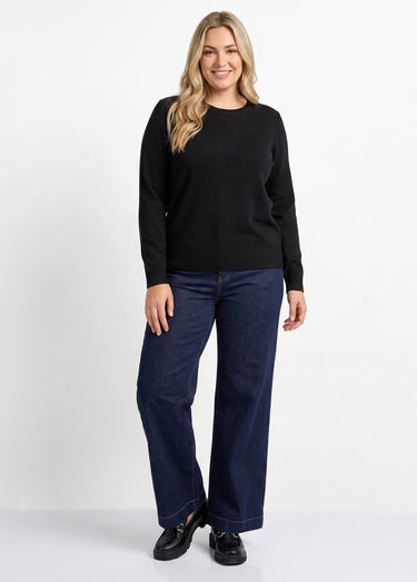 Pull doux col rond manches longues Noir