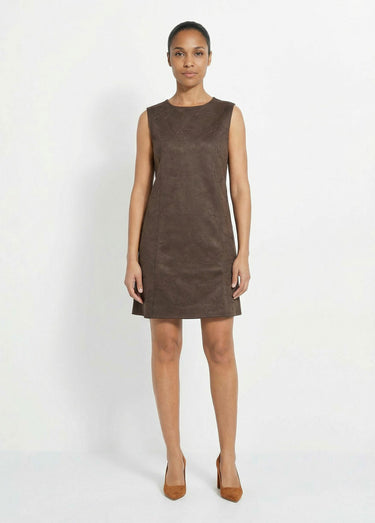 Robe chasuble suédine rebrodée col rond Chocolat