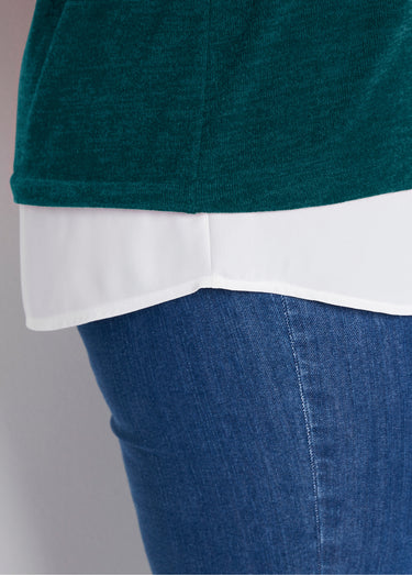 T-shirt mi-long effet 2 en 1 Emeraude