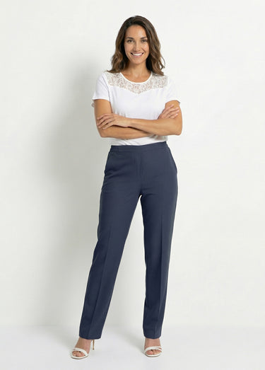 Pantalon droit taille semi-élastiquée Marine