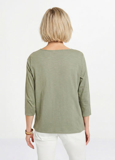 T-shirt coton et dentelle manches 3/4 Kaki