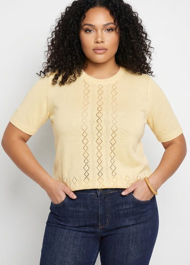 Pull ajouré perlé manches courtes Vanille