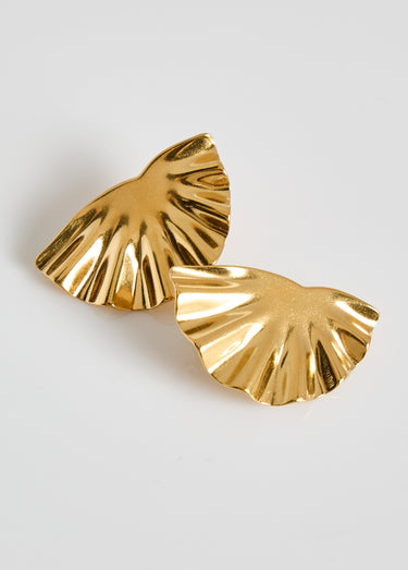 Boucles d'oreilles inox, demi éventail Dore