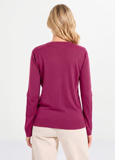 Gilet fin col rond boutonné jersey uni avec laine mérinos Cassis