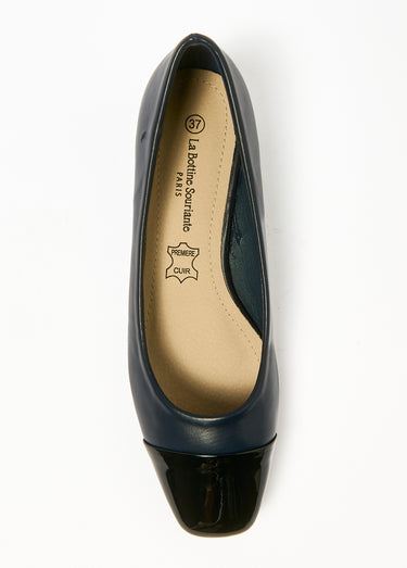 Ballerines chic bi matière petit talon Marine