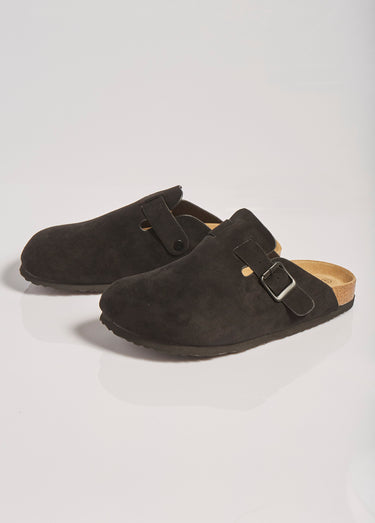 Mules en suédine avec boucle métal Noir