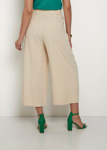 Pantalon large et fluide, lin et viscose Beige