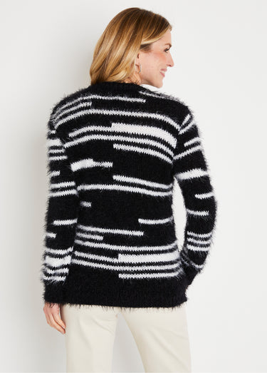 Pull maille douce effet poilu Noir/Ecru