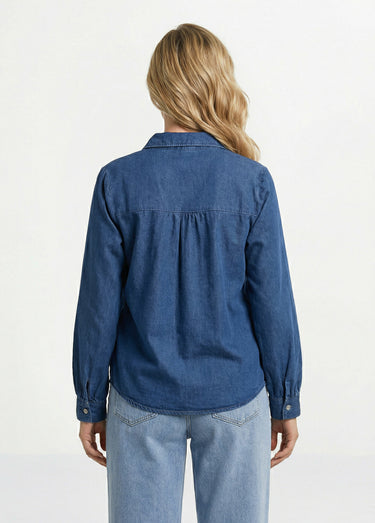 Chemise en jean bohème plissée Bleu Stone