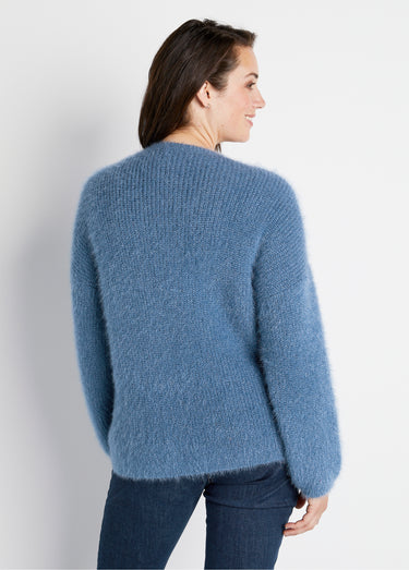 Pull doux colorblock maille poilue Bleu / Écru