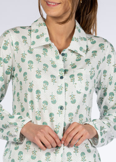 Pyjama long imprimé boutonné Vert