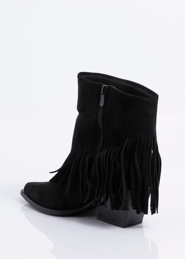 Boots pointues à franges thème western Noir