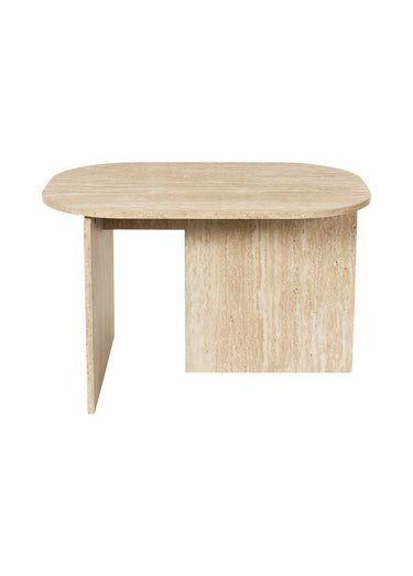 Table basse design, effet pierre Blanc/Beige