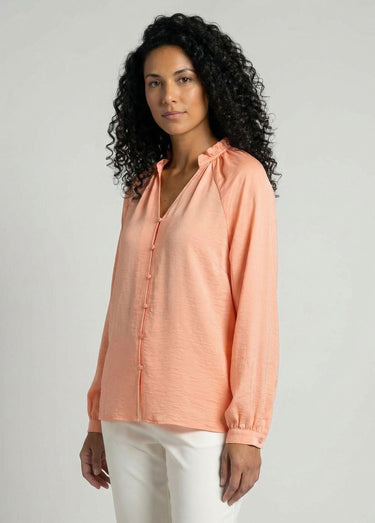 Chemisier raglan ample col V boutonné Orange