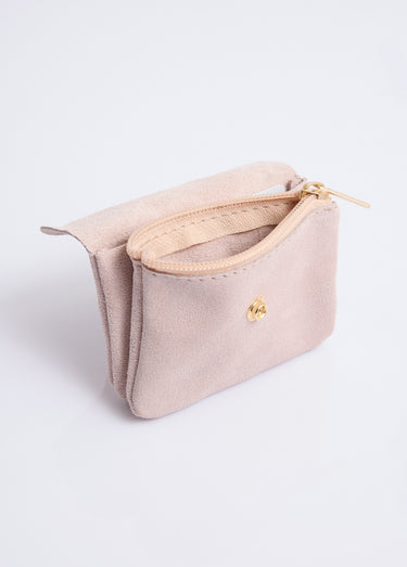 Petit porte monnaie zippé en cuir suédé Rose