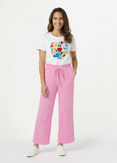 Pantalon large tendance, gaze de coton Rose