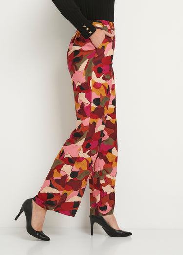 Pantalon large taille semi élastiquée imprimé Rose/Marron