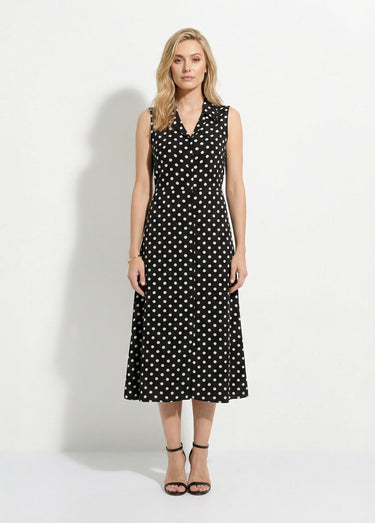Robe-chemisier longue à pois sans manches Noir / Blanc