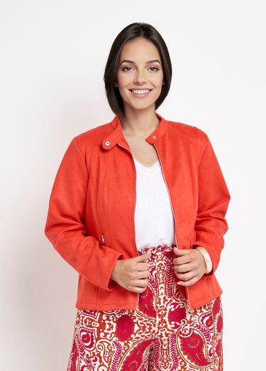 Blouson motard en suédine col montant Coquelicot