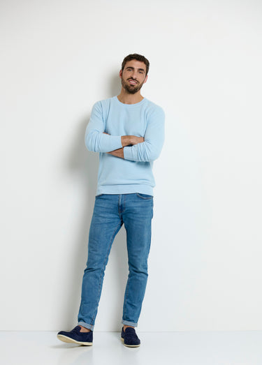 Pull col rond maille piquée fantaisie Bleu Ciel