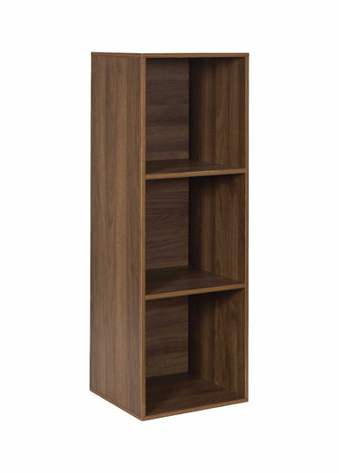 Meuble 3 cases en bois foncé rainuré Marron