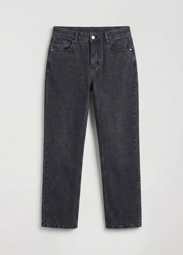 Jean couleur 5 poches droit taille haute Noir / délavé