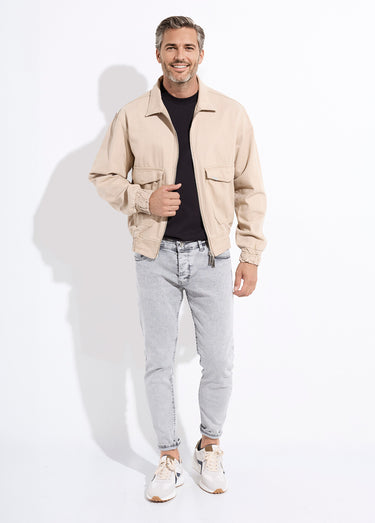 Veste en jean zippée détails élastiqués Beige