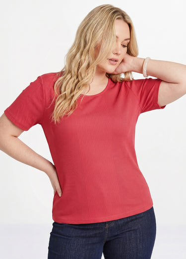 T-shirt coton côtelé col rond Griotte