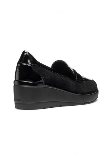 Mocassins compensés cuir suédé et vernis Noir