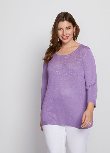 Pull maille scintillante finition strassée Lilas