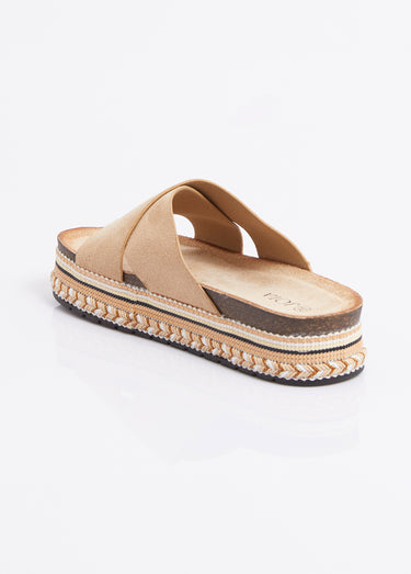 Mules brides croisées semelle plateforme Beige