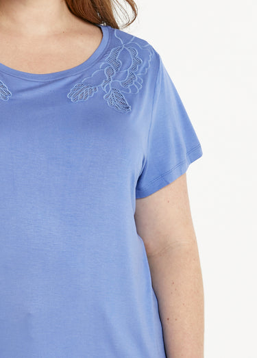 T-shirt coton brodé ajouré col rond Lavande