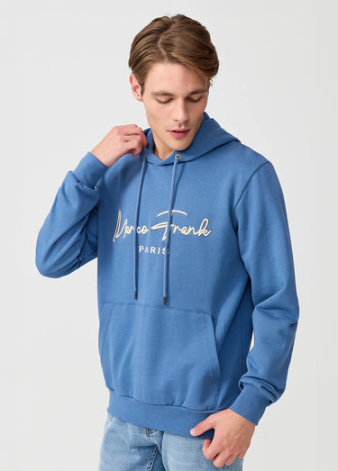 Sweat à capuche molletonné, poche kangourou Indigo