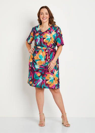 Robe ample courte imprimé floral Violet/Bleu