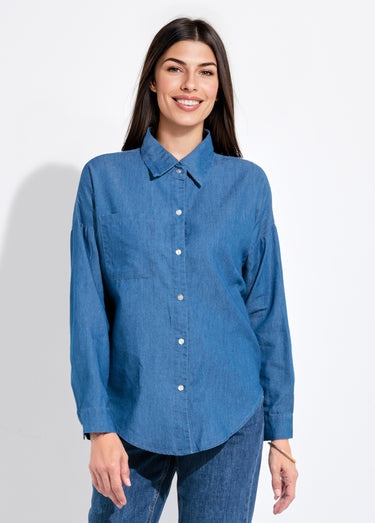 Chemisier col tailleur en chambray manches longues Denim