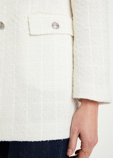 Veste droite boutonnée tissu natté col tailleur Ivoire