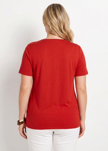 T-shirt manches courtes uni ou imprimé Uni Paprika