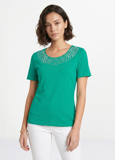 T-shirt jersey coton fantaisie cloutée Vert
