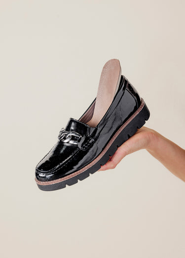 Mocassins grande largeur cuir chaîne à maillons Noir