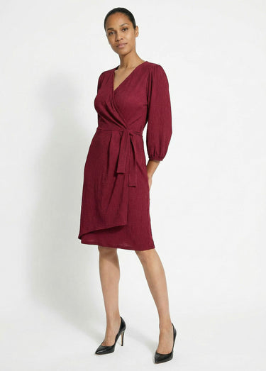 Robe portefeuille en maille gaufrée Bordeaux