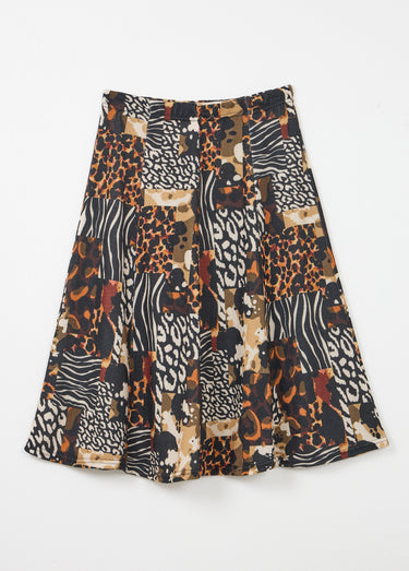 Jupe évasée en maille motif animalier Noir/Orange