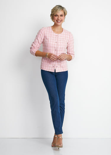 Veste courte sans col tissu effet tweed Rose / doré