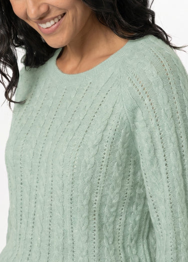 Pull doux maille irisée torsadée ajourée laine Aqua