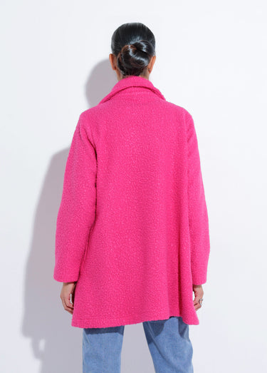 Caban long uni façon laine bouclée Fuschia