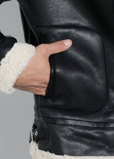 Blouson simili cuir type mouton retourné Noir