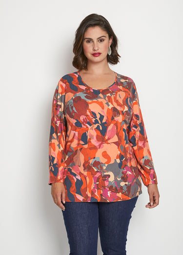 T-shirt manches longues imprimé Cassis/Gris