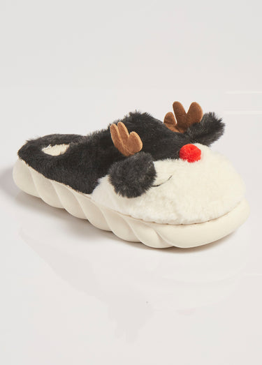 Chaussons chauds en fourrure thème Noël Noir