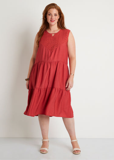 Robe sans manches courte volantée Paprika